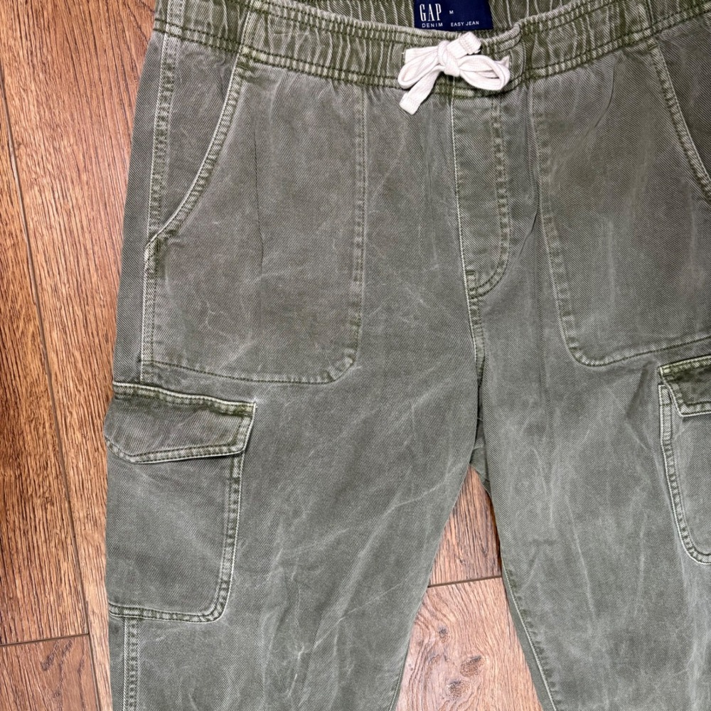 GAP Denim Easy Jean Womens M Olive Green Cargo Pants Relaxed Fit Drawstring - Picture 4 of 11